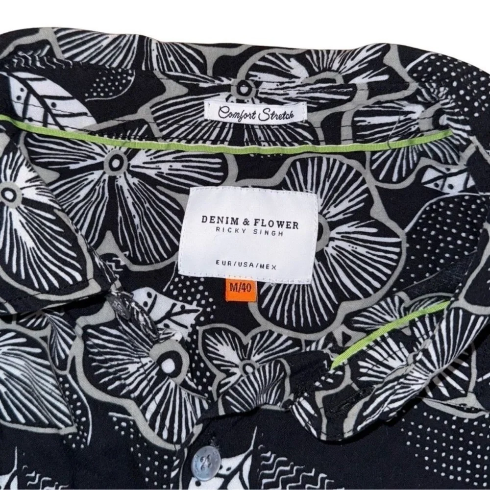 Denim & Flower Black and White Hawaiian Casual Shirt